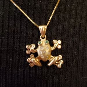 Diamond emerald 14kt. frog necklace